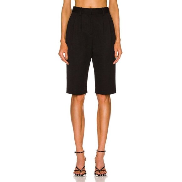 Nili Lotan Ella Pleated Virgin Wool Shorts Black Womens Size 2 - Picture 1 of 14